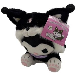 Sanrio Kuromi Dog Plush Stuffed Animal Toy Black White Purple Bow